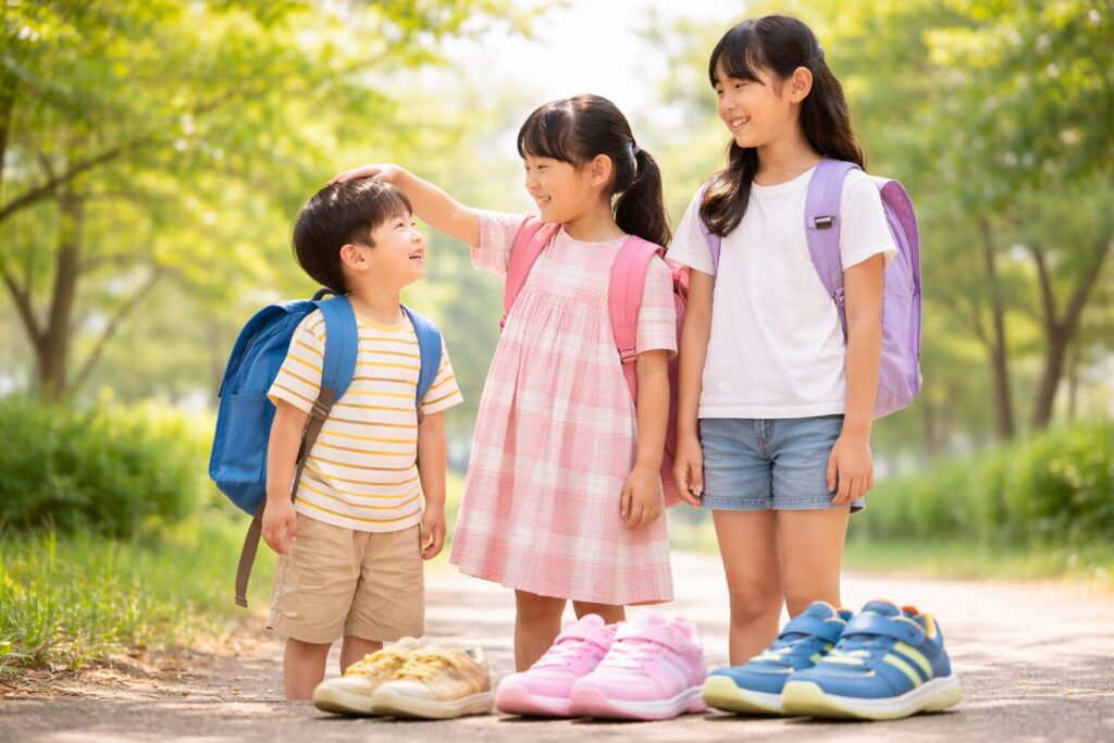 学年ごとに大きさを測っている様子