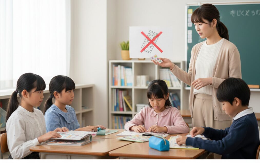 学校でシール交換が禁止される理由を表す画像