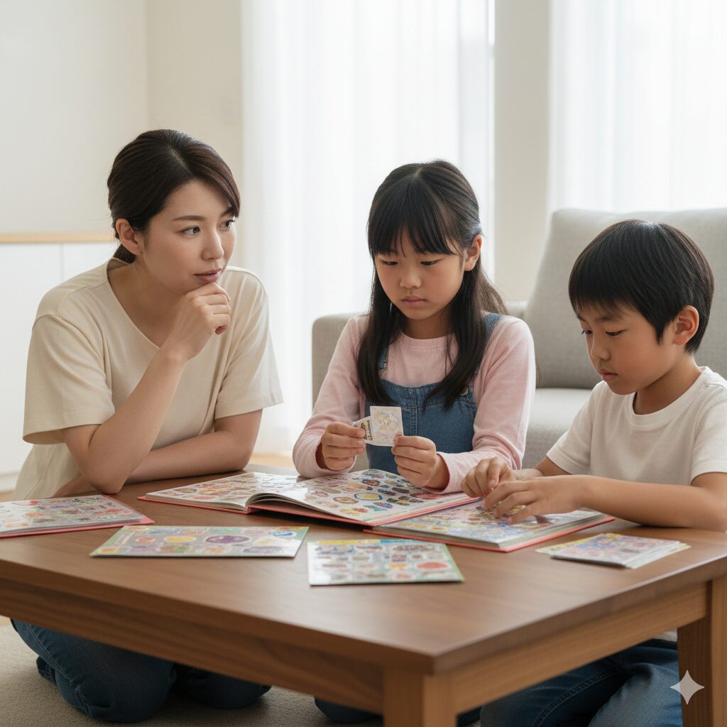 小学生のシール交換で後悔しないための考えている様子の画像