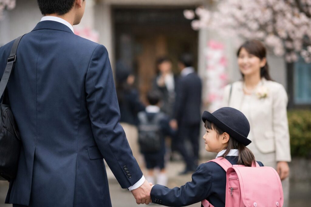 入学式・卒園式に向かう父親のフォーマルな服装イメージ