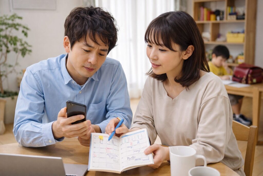 共働きのスケジュール調整のイメージ画像